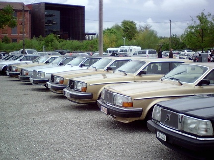 tons of Volvos in the parking lot
